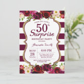 Invitation Bourgogne Floral Surprise 50e fête d'anniversaire (Debout devant)