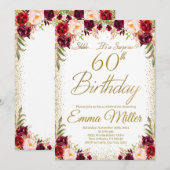 Invitation Bourgogne Floral Surprise 60e anniversaire (Devant / Derrière)