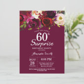 Invitation Bourgogne Floral Surprise 60e fête d'anniversaire (Debout devant)