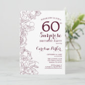 Invitation Bourgogne Floral Surprise 60e fête d'anniversaire (Debout devant)