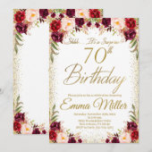 Invitation Bourgogne Floral Surprise 70e anniversaire (Devant / Derrière)