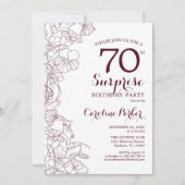 Invitation Bourgogne Floral Surprise 70e fête d'anniversaire (Devant)
