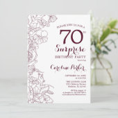 Invitation Bourgogne Floral Surprise 70e fête d'anniversaire (Debout devant)