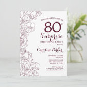 Invitation Bourgogne Floral Surprise 80e fête d'anniversaire (Debout devant)