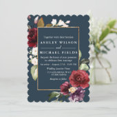 Invitation Bourgogne Floral Turquoise Vert moderne Mariage (Debout devant)