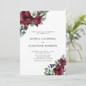 Invitation Bourgogne Floral Vacances Verdure Mariage d'hiver (Debout devant)