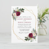 Invitation Bourgogne Floral Verdure Or Mariage B (Debout devant)
