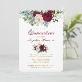 Invitation Bourgogne Floral Verdure Or Quinceanera (Debout devant)