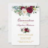 Invitation Bourgogne Floral Verdure Or Quinceanera (Devant)