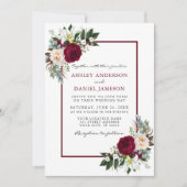 Invitation Bourgogne Floral Vert Mariage encadré B (Devant)