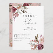 Invitation Bourgogne Florale Douche nuptialeInvitation (Devant / Derrière)