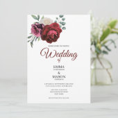 Invitation Bourgogne Florale Élégante (Debout devant)