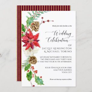 Invitation Bourgogne Florale Gold Winter Holly Berry