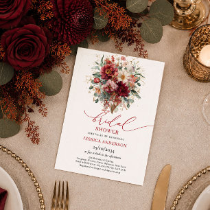Invitation Bourgogne florale or eucalyptus automne mariage sh
