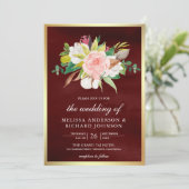 Invitation Bourgogne florale rose rousse Tout en un Mariage (Debout devant)