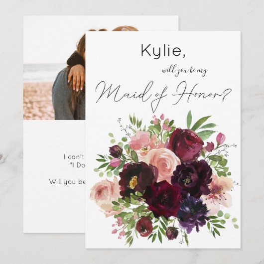 Invitation Bourgogne & Flore Blush Be My Maid of Honor ? Phot (Devant / Derrière)