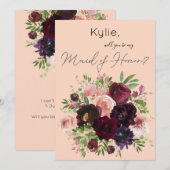 Invitation Bourgogne & Flore Blush Be My Maid of Honor ? Rose (Devant / Derrière)