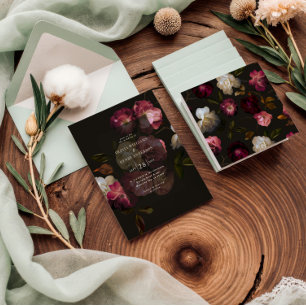 Invitation Bourgogne foncé floral sombre élégant romantique