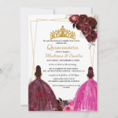 Invitation Bourgogne & Fuchsia Papillon jumeau Quinceanera (Devant)