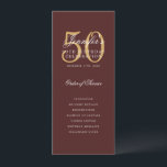 Invitation Bourgogne Gold 50th Birthday Program avec menu<br><div class="desc">Design élégant "Programme de fête d'anniversaire" avec une typographie de script sophistiquée avec du texte personnalisé.</div>