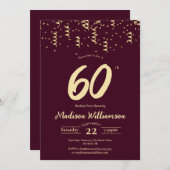 Invitation Bourgogne & Gold 60e fête d'anniversaire (Devant / Derrière)