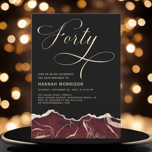 Invitation Bourgogne Gold Agate 40e Soixante Anniversaire