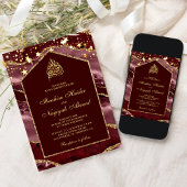 Invitation Bourgogne Gold Agate Marble Arch Mariage musulman