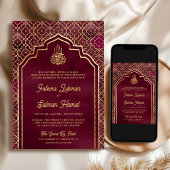 Invitation Bourgogne Gold Arch Marocain Mariage musulman