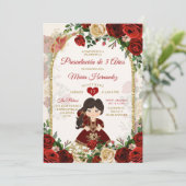 Invitation Bourgogne Gold Boho Espagnol Tres Añ os Floral (Debout devant)