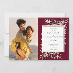 Invitation Bourgogne Gold Botanical Greenery Photos Mariage