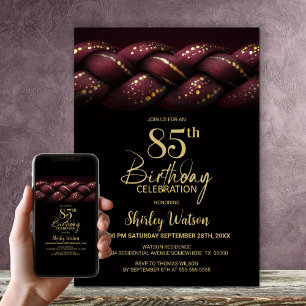 Invitation Bourgogne Gold Braid 85e fête d'anniversaire