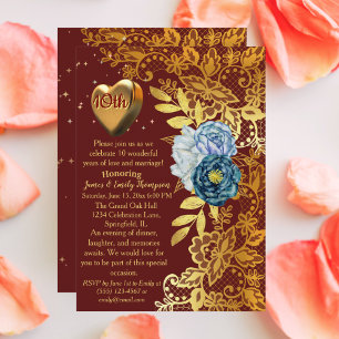 Invitation Bourgogne & Gold Classy 10e anniversaire de Mariag