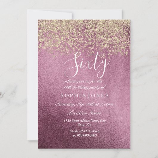 Invitation Bourgogne Gold Confetti Parties scintillant 60e an (Devant)