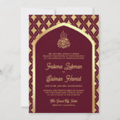 Invitation Bourgogne Gold Diamonds Arch Mariage musulman (Devant)