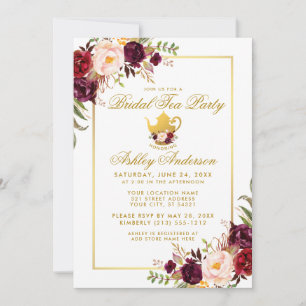 Invitation Bourgogne Gold Fête des mariées Tea Party Invitati