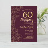 Invitation Bourgogne Gold Floral 60e fête d'anniversaire (Debout devant)