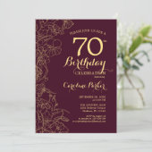 Invitation Bourgogne Gold Floral 70e fête d'anniversaire (Debout devant)