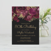 Invitation Bourgogne Gold Floral 80e fête d'anniversaire (Debout devant)