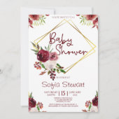 Invitation Bourgogne Gold Floral Baby shower de cadre (Devant)
