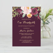 Invitation Bourgogne Gold Floral Parties scintillant 100e fêt (Debout devant)