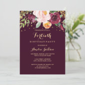 Invitation Bourgogne Gold Floral Parties scintillant 40e fête (Debout devant)