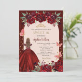 Invitation Bourgogne Gold Floral Princess Sweet 16 (Debout devant)