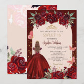 Invitation Bourgogne Gold Floral Princess Sweet 16 (Devant / Derrière)