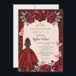 Invitation Bourgogne Gold Floral Princess Sweet 16<br><div class="desc">Elégante Bourgogne Or Floral Princess Sweet 16 Invitation</div>