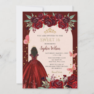 Invitation Bourgogne Gold Floral Princess Sweet 16