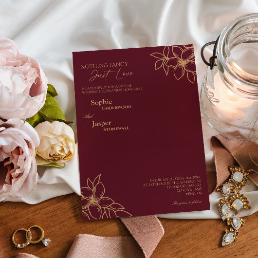 Invitation Bourgogne Gold Floral Rien de Mariage