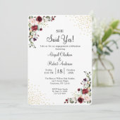 Invitation Bourgogne Gold Foil Elle A Dit Oui Engagement Part (Debout devant)