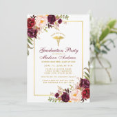 Invitation Bourgogne Gold Frame Médicale Grad Party (Debout devant)