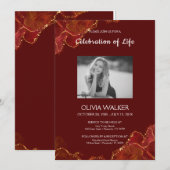 Invitation Bourgogne & Gold Funeral Célébrer la vie (Devant / Derrière)