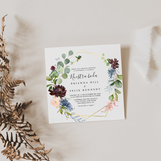 Invitation Bourgogne Gold Géométrique Nuestra Boda Mariage